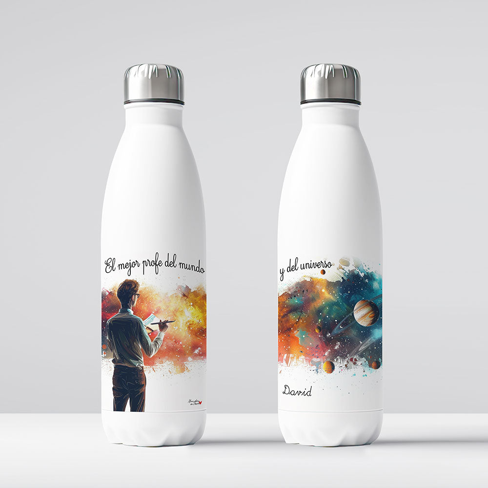 Botella personalizada para profesor: "El mejor profe del mundo y del universo