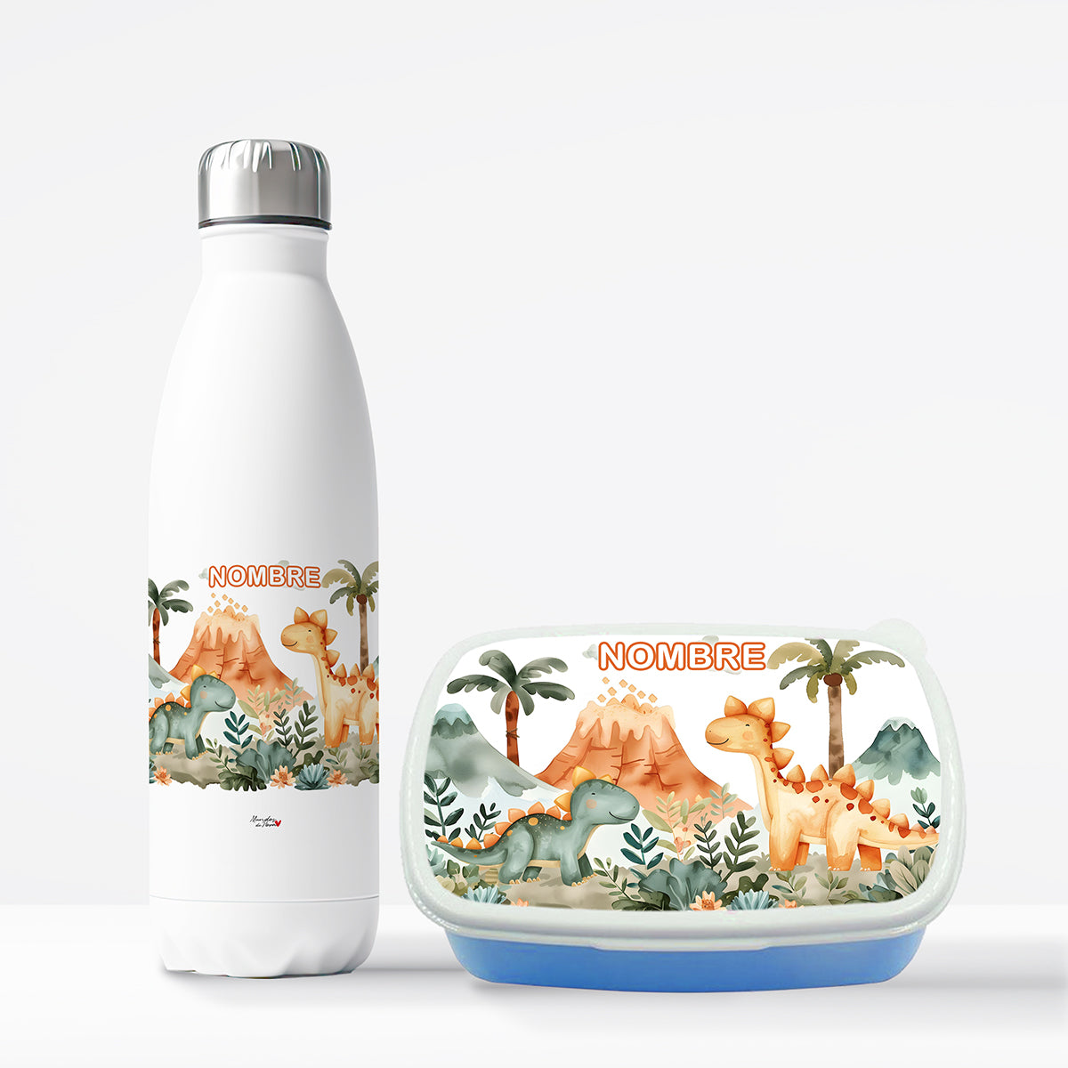 Pack botella y tupper personalizado dinosaurios