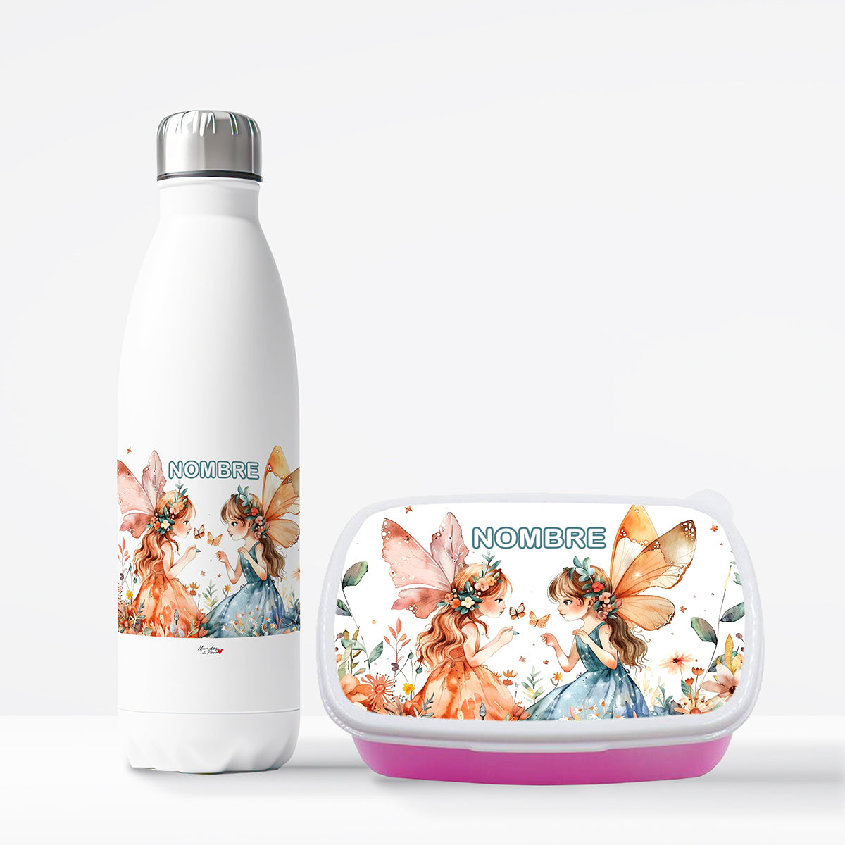 Pack botella y tupper personalizado hadas