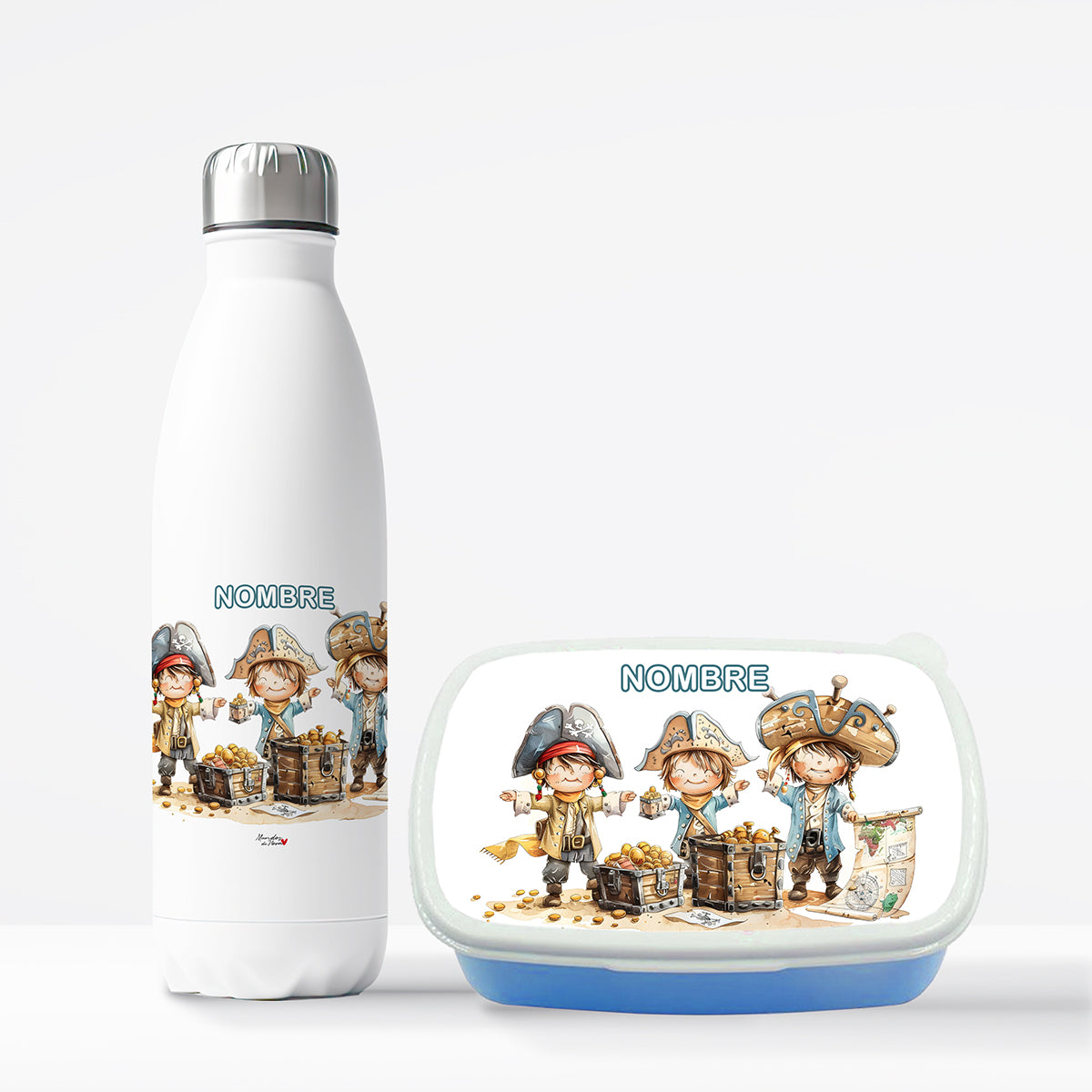 Pack botella y tupper personalizado piratas