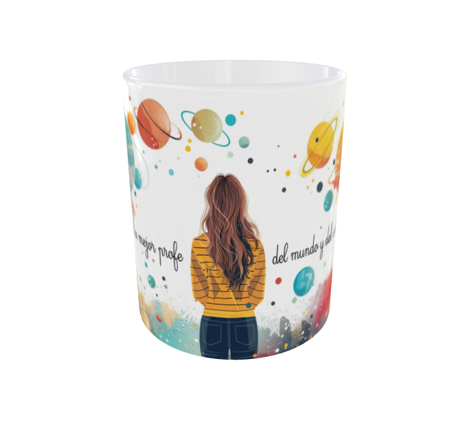 Taza personalizada para profesores con diseño del universo