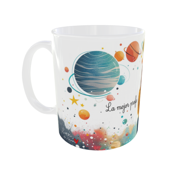 Taza personalizada para profesores con diseño del universo