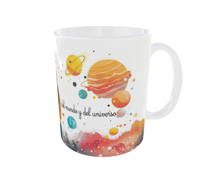 Taza personalizada para profesores con diseño del universo
