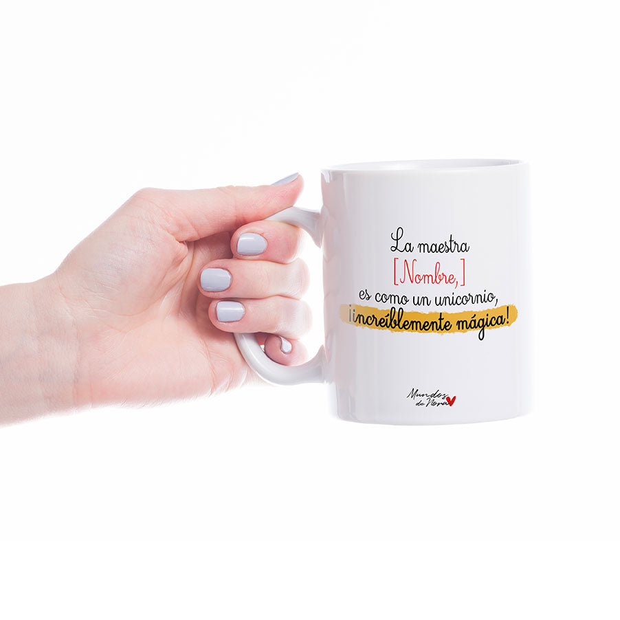 Taza personalizada para profesores con diseño de unicornio