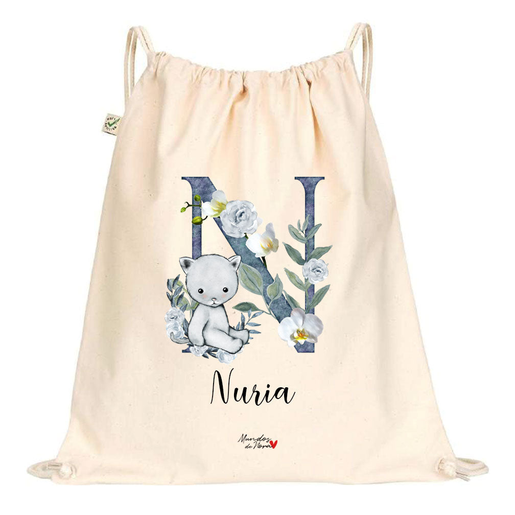Bolsa / Mochila infantil estampado personalizado con inicial y nombre
