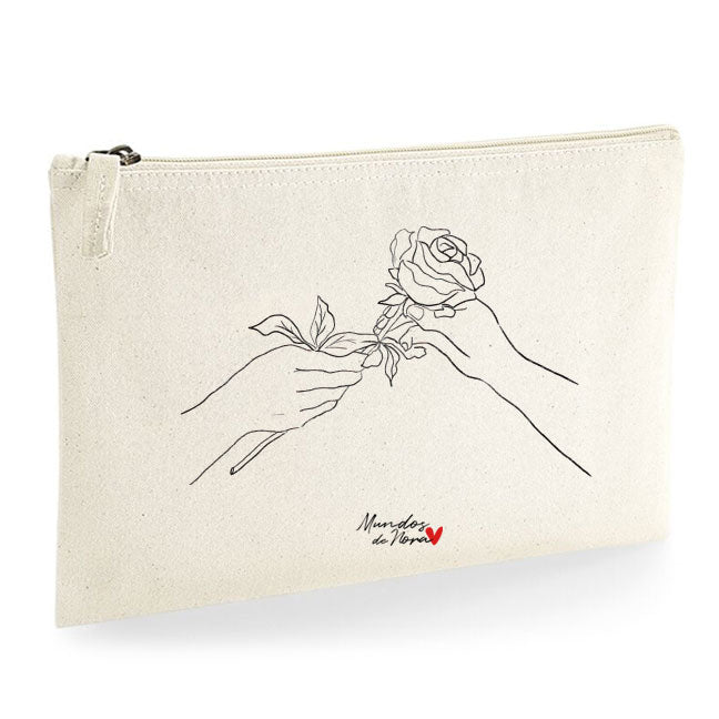 Neceser con estampado manos regalando una rosa de Sant Jordi