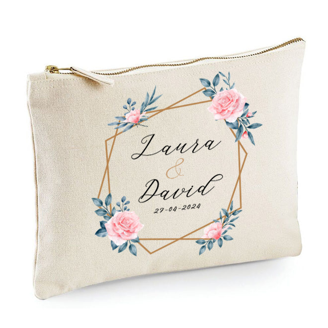 Neceser personalizado con diseño de flores para regalo detalle de boda #01