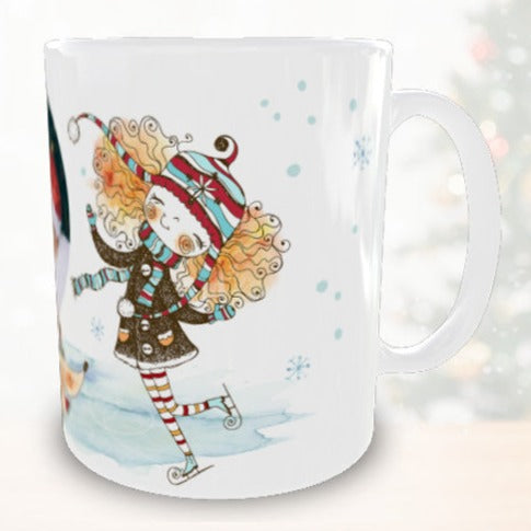Taza personalizada de Navidad con foto personalizada - Niña patinando