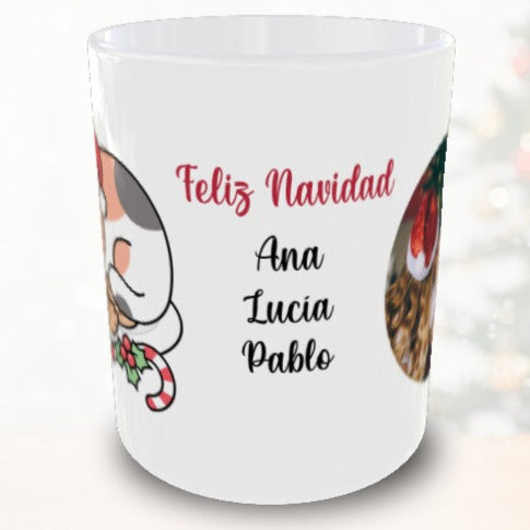 Taza personalizada de Navidad con foto y nombres - Gato kawaii cookies for Santa