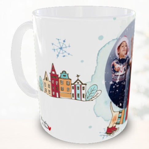 Taza personalizada de Navidad con foto personalizada - Perrito patinando sobre hielo