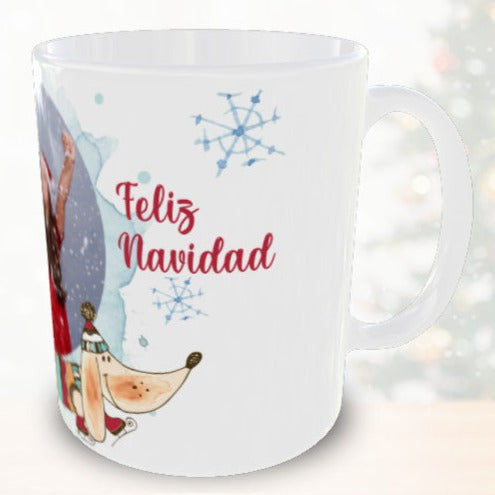 Taza personalizada de Navidad con foto personalizada - Perrito patinando sobre hielo