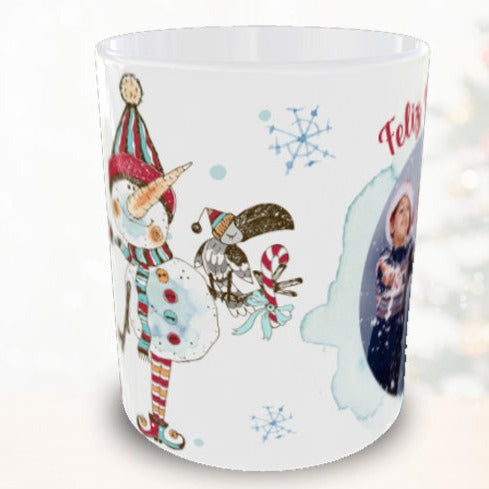 Taza personalizada de Navidad con foto personalizada - Muñeco de nieve