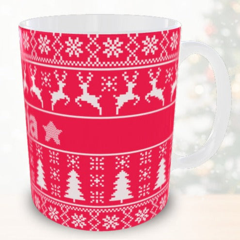 Taza personalizada de Navidad con nombre - Diseño jersey de punto navideño
