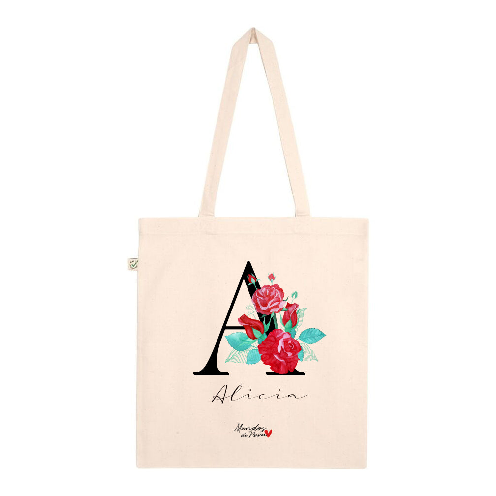 Tote bag personalizada con inicial grande y nombre manuscrito
