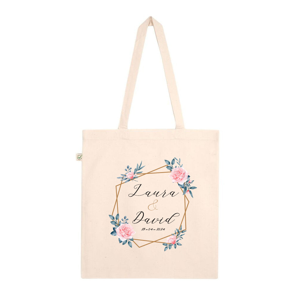 Tote bag personalizada con diseño de flores para regalo detalle de boda #1