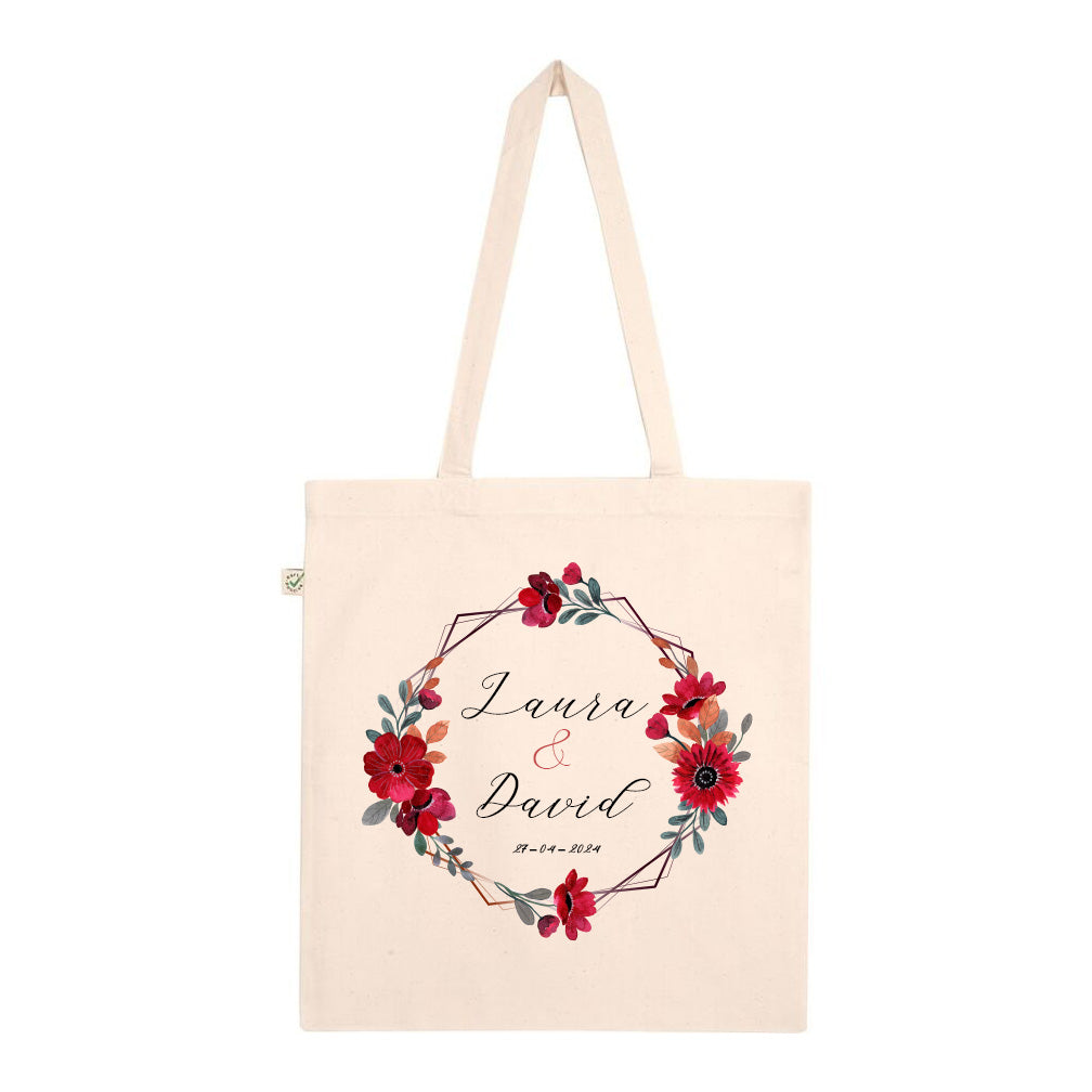 Tote bag personalizada con diseño de flores para regalo detalle de boda #7