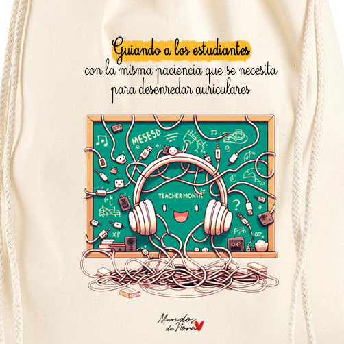 Mochila personalizada maestra o maestro "Guiando a los estudiantes con la misma paciencia que se necesita para desenredar auriculares"