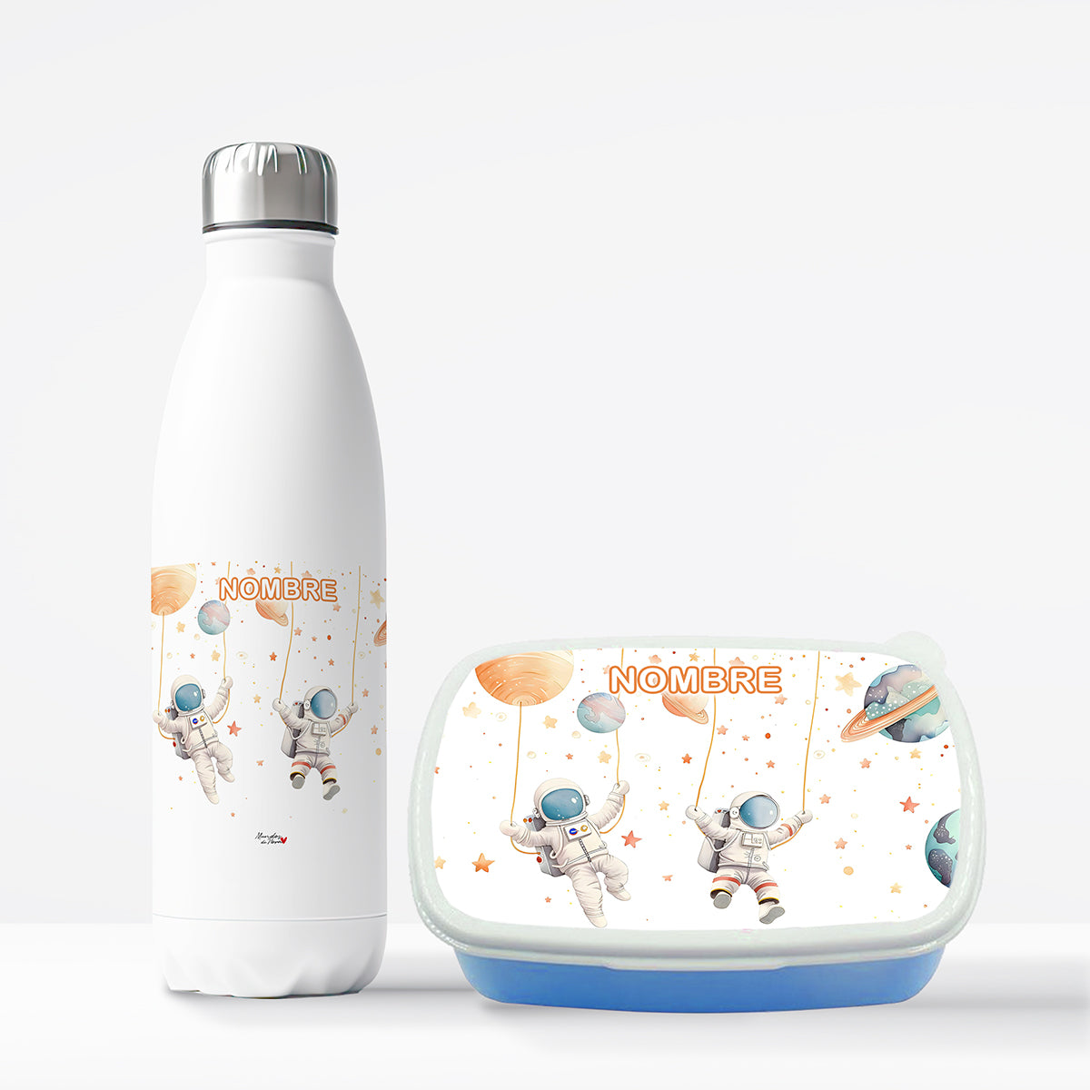 Pack botella y tupper personalizado astronautas