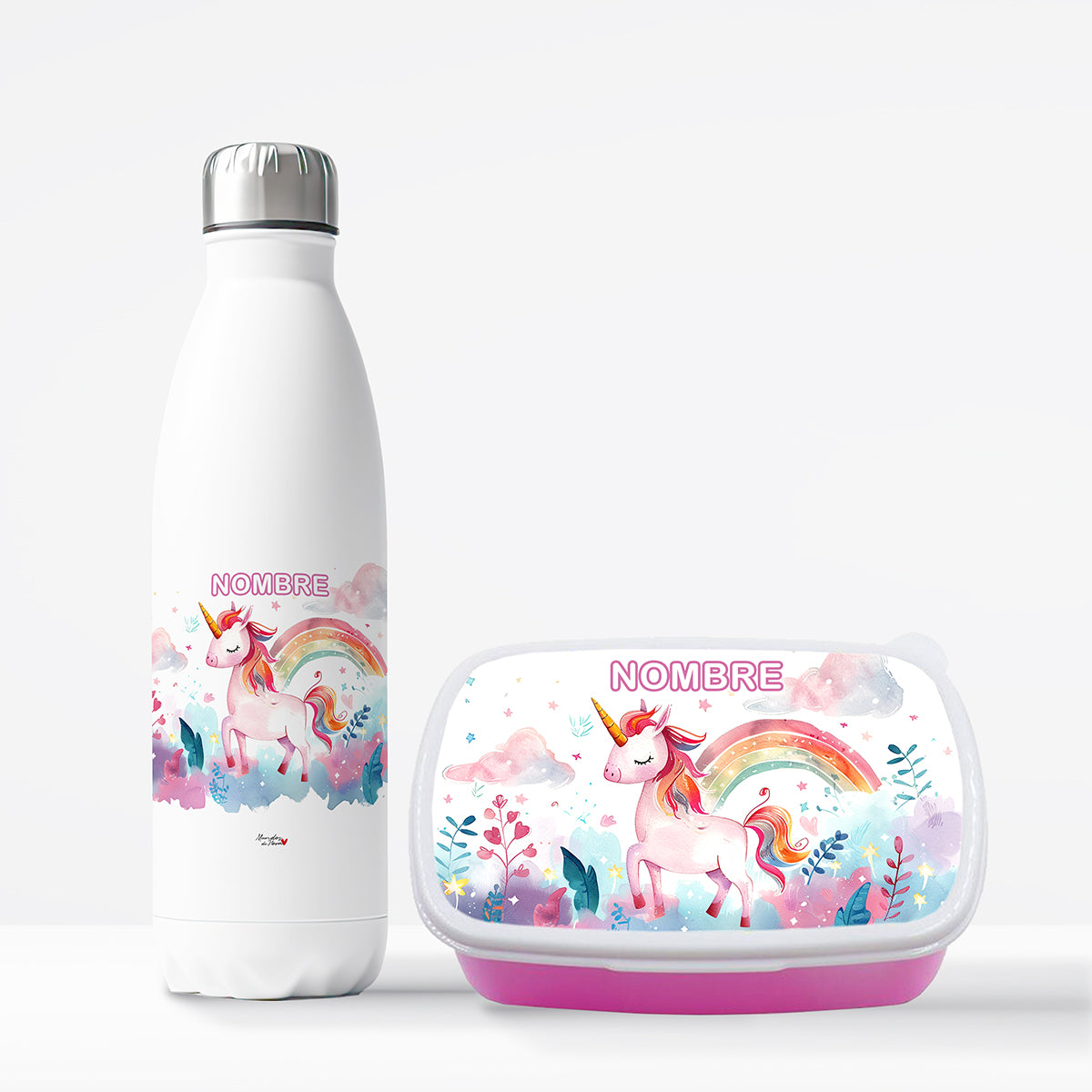 Pack botella y tupper personalizado unicornio