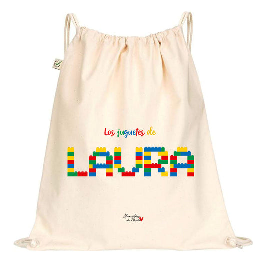 Bolsa / Mochila estampado personalizado con nombre formado por letras de Lego