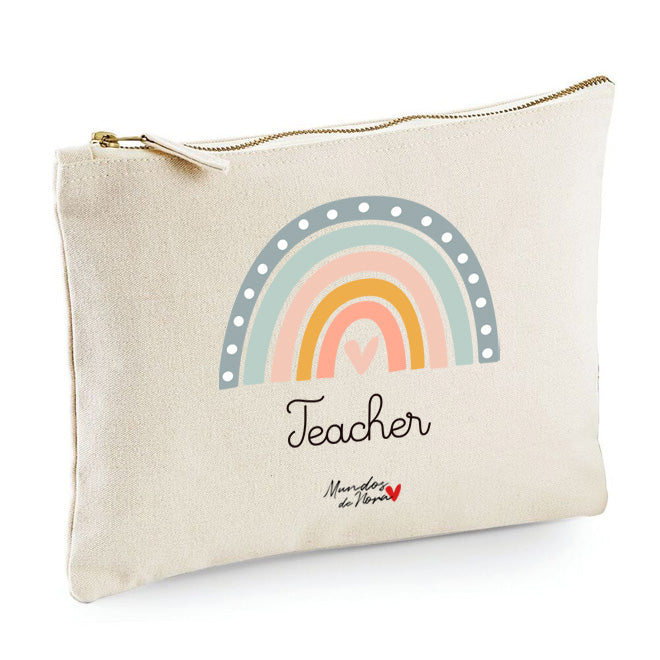 Case teacher arco iris color pastel corazón rosa