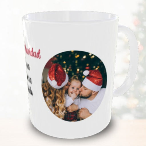 Taza personalizada de Navidad con foto y nombres - Gato kawaii luces de Navidad