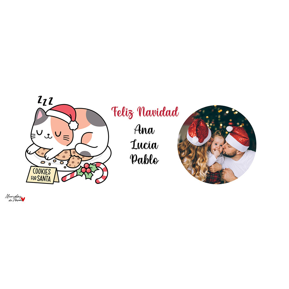 Taza personalizada de Navidad con foto y nombres - Gato kawaii cookies for Santa