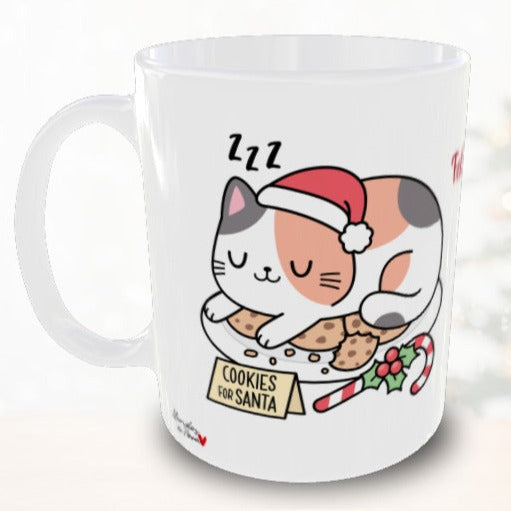 Taza personalizada de Navidad con foto y nombres - Gato kawaii cookies for Santa