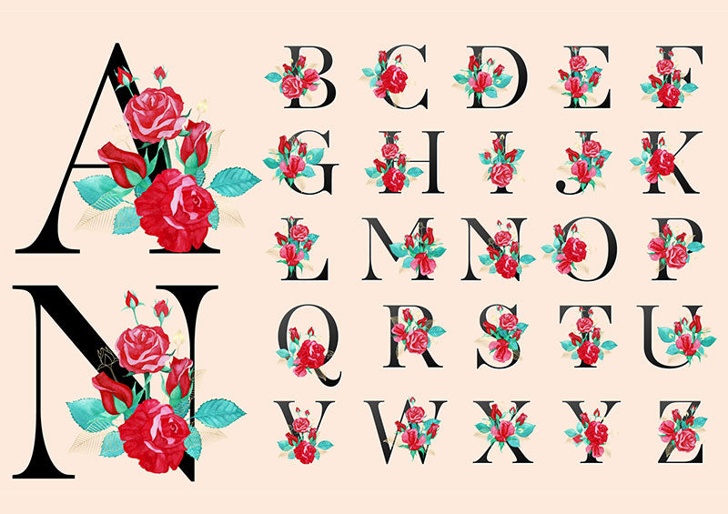 Neceser personalizado con estampado de letras ornamentadas y flores ro –  Mundos de Nora