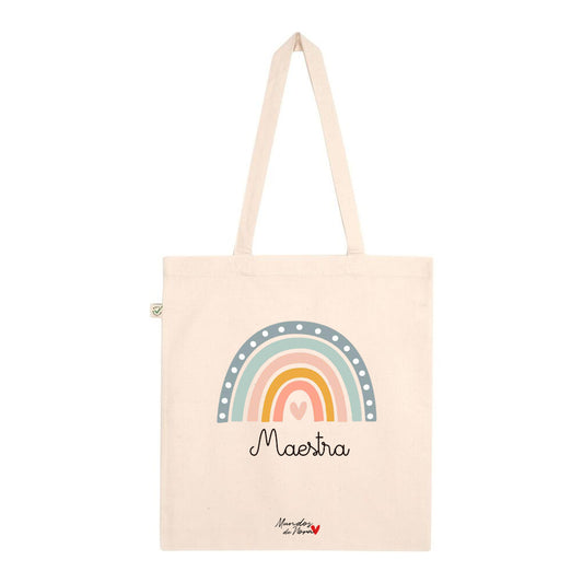 Tote bag - bolsa maestra dibujo arco iris colores pastel